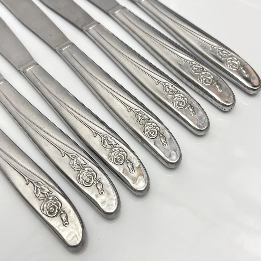 Vintage 60s Onieda Roseanne Stainless Steel Flatware 29 Piece Set Rose Pattern